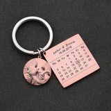 Personalized Couple Name Calendar Birth Date Tag Keychain Heart Keyring