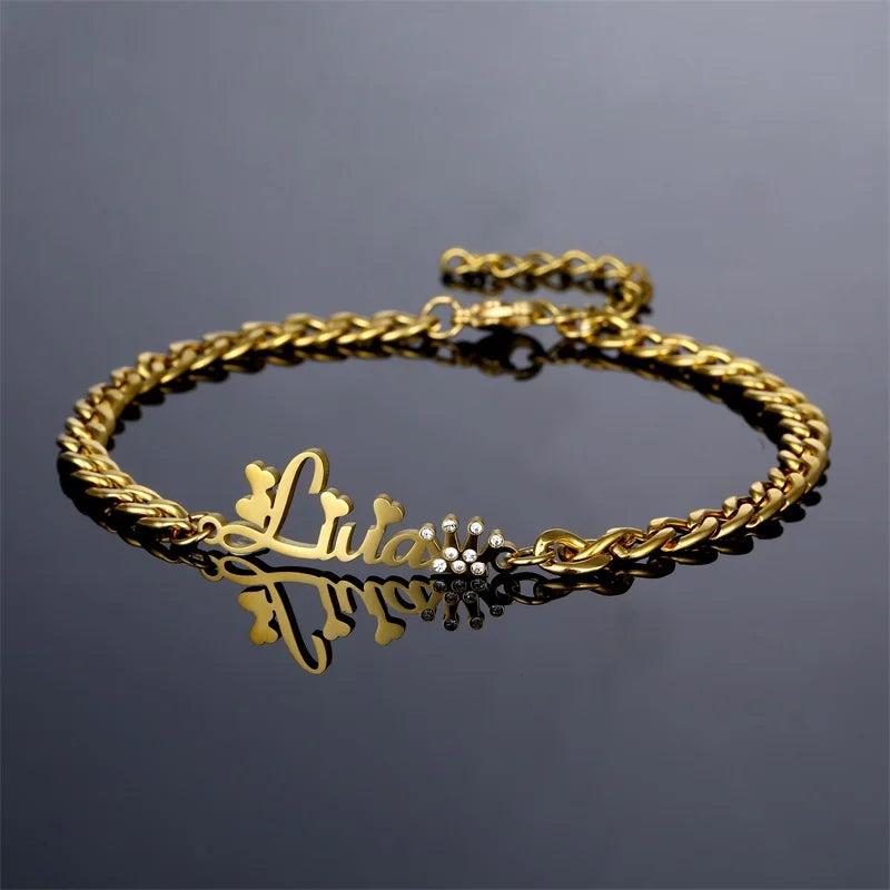 Name Bracelet Women Cuban Bracelet Zircon Heart Letter Jewelry