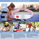 Adjustable Beads Chain Medical Alert ID Bracelet for Women