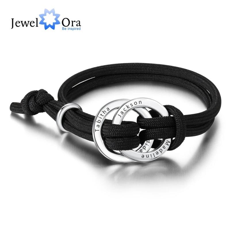 Personalized Circle Engraved 4 Names Bracelet - Stainless Steel