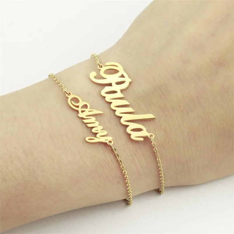 Inspirational Name Plate Charm Bracelet - Handwriting Signature Love Message