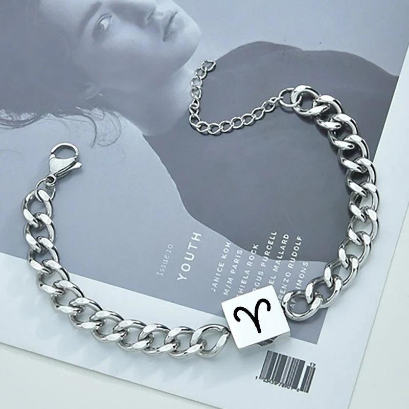 Engraving Bracelet Stainless Steel 12 Constellation Cuban Chain