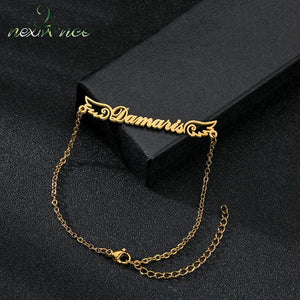 Stainless Steel Name Chain Bracelet with Wings