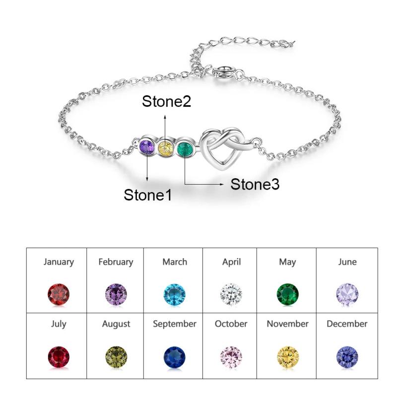 JewelOra Heart Knot Bracelet with Birthstones DIY Adjustable Chain Bracelet