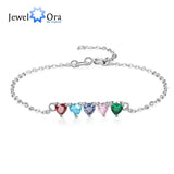 Custom 5 Heart Birthstones Adjustable Bracelet for Women