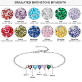 Custom 5 Heart Birthstones Adjustable Bracelet for Women