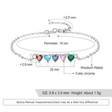 Custom 5 Heart Birthstones Adjustable Bracelet for Women