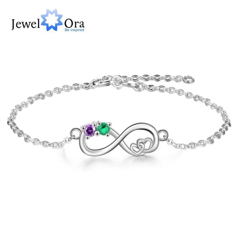 Infinity Bracelet with Heart & 2 Birthstones Chain Bracelet