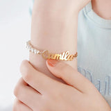 Personalized Stainless Steel Nameplate Bracelet with Pearl - 18K Letter Bangle