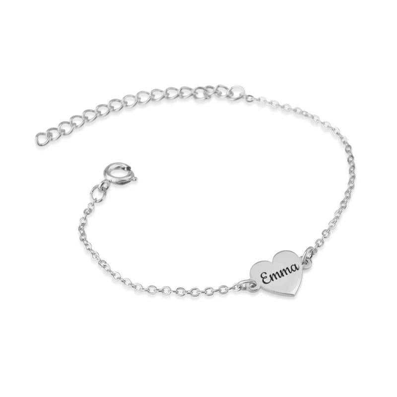 Personalized Engraved Name Heart to Heart Chain Bracelet for Mom