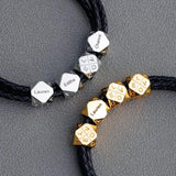Men's Braided Leather Bracelet With Beads Engraved with 1-8 Names