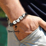 Men's Braided Leather Bracelet With Beads Engraved with 1-8 Names