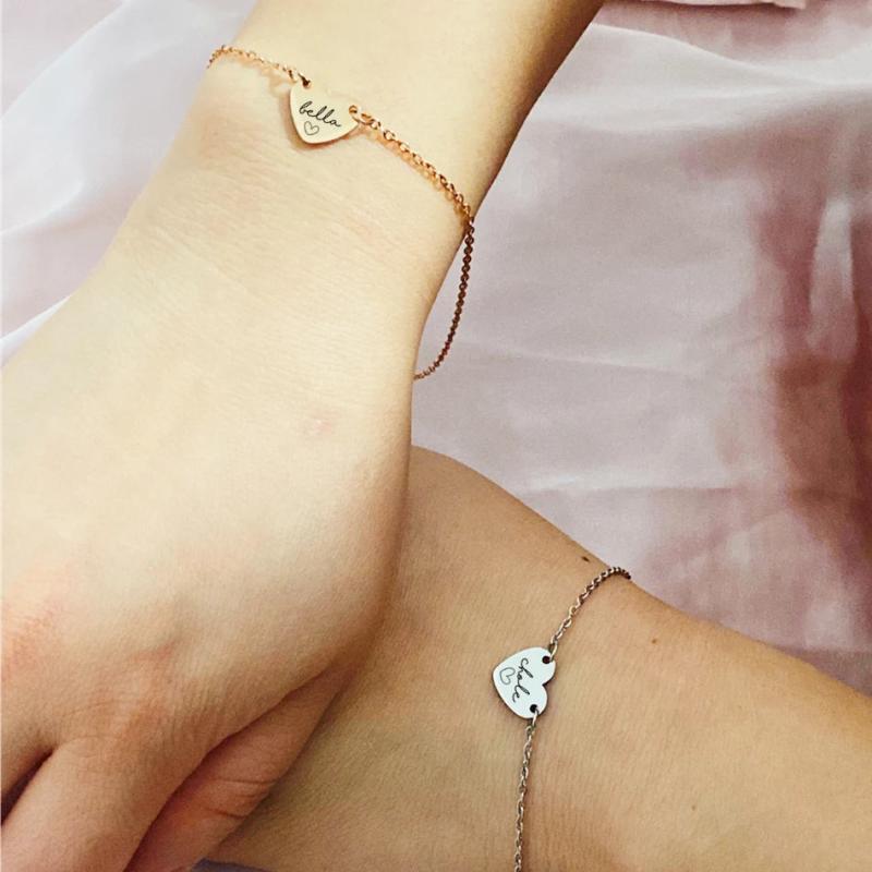 Personalized Engraved Script Name Heart Bracelet