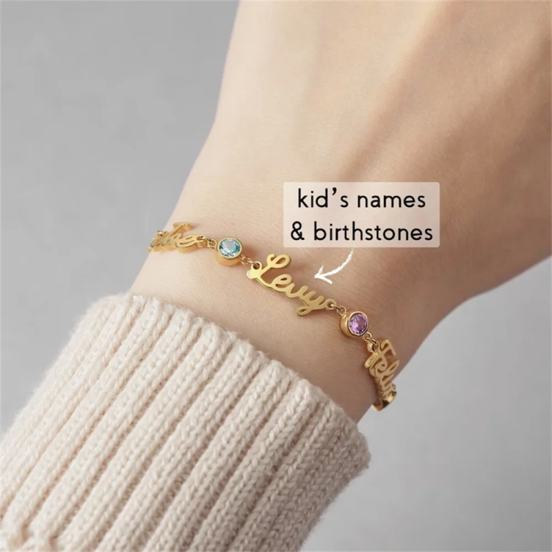 Personalized Multiple Name Bracelets with Birthstone