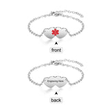 Custom Medical Alert ID Bracelet for Women - Stainless Steel Double Hearts