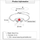 Custom Medical Alert ID Bracelet for Women - Stainless Steel Double Hearts