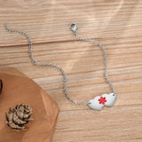Custom Medical Alert ID Bracelet for Women - Stainless Steel Double Hearts