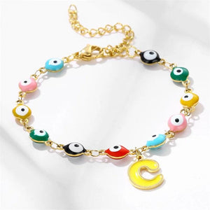 Colorful Devil Eye Bracelet Stainless Steel Chain Letter Jewelry