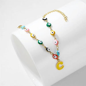Colorful Devil Eye Bracelet Stainless Steel Chain Letter Jewelry