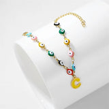 Colorful Devil Eye Bracelet Stainless Steel Chain Letter Jewelry