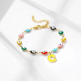 Colorful Devil Eye Bracelet Stainless Steel Chain Letter Jewelry