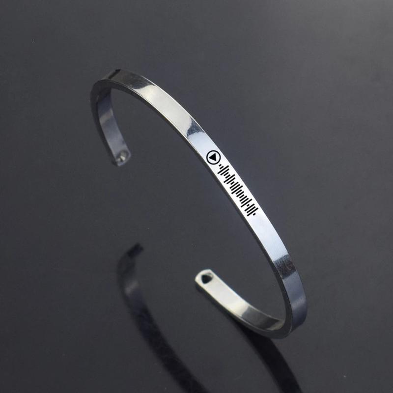 Personalized Engraved Music Code Cuff Bracelet Stainless Steel