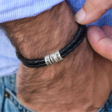 Personalized Family Name Men's Bracelet Layered Leather With Beads