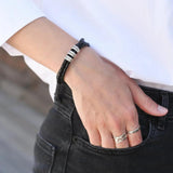 Personalized Family Name Men's Bracelet Layered Leather With Beads