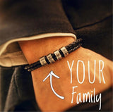 Personalized Family Name Men's Bracelet Layered Leather With Beads