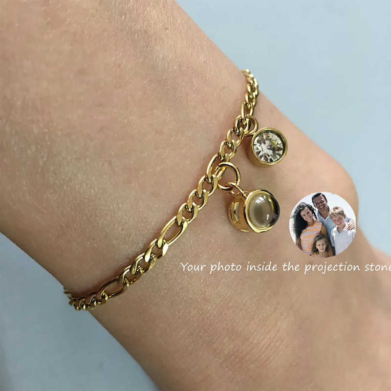 Projection Photo Bracelet With Birthstone Circle Pendant