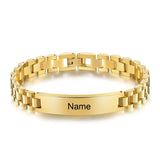 Personalized Engraved Name Bar Bracelet Titanium Steel Chain ID Bangles