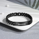 Personalized Engraved Name Bar Bracelet Titanium Steel Chain ID Bangles