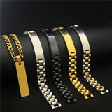 Personalized Engraved Name Bracelet Men Stainless Steel Link Chain ID Bracelet
