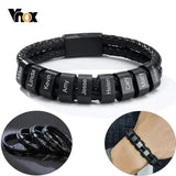 Custom Men's Leather Bracelet with Family Names Beads