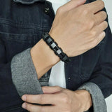 Custom Men's Leather Bracelet with Family Names Beads