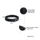 Custom Men's Leather Bracelet with Family Names Beads