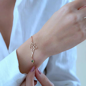 Flower Birthstone Pendant Bracelet Stainless Steel Chain Women Jewelry