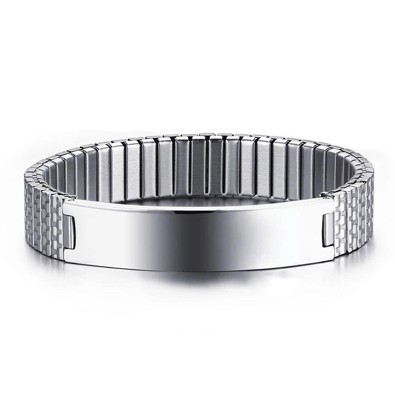 Personalized Engraved Stretch Bracelet with Stainless Steel Band