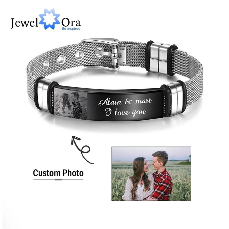 Personalized Name Date Men Bracelet Titanium Steel