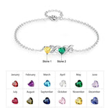 Personalized Heart Birthstone Bracelet with Engraved Name - Mother's Gift