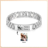 Personalized 2 Names Bracelet with Photo Stainless Steel Chain