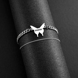 Personalized Butterfly Name Double Layer Stainless Steel Bracelet