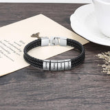 Personalized Leather Name Bracelet for Men Engraved Bead Fathers Gift