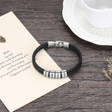 Personalized Leather Name Bracelet for Men Engraved Bead Fathers Gift