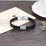 Personalized Leather Name Bracelet for Men Engraved Bead Fathers Gift