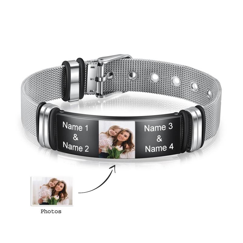 Custom Engraved Adjustable Chain Bracelet Stainless Steel for Men