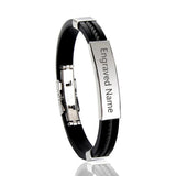 Engrave Name Silicone Bracelet for Men Stainless Steel Leather Bracelet