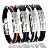 Engrave Name Silicone Bracelet for Men Stainless Steel Leather Bracelet
