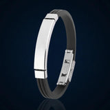 Engrave Name Silicone Bracelet for Men Stainless Steel Leather Bracelet