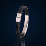 Engrave Name Silicone Bracelet for Men Stainless Steel Leather Bracelet